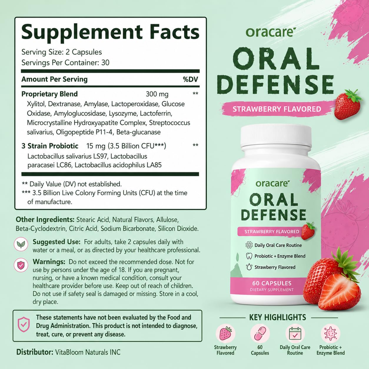 ZEROBREATH Oral Defence Oralite Probiotics Supplement Capsule, 60 Count