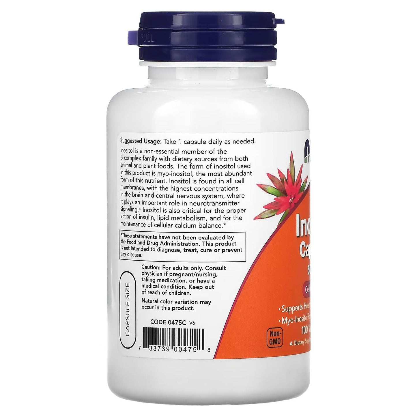 NOW Foods Supplements, Inositol 500 mg, Healthy Membrane Function*, Cellular Health*, 100 Veg Capsules