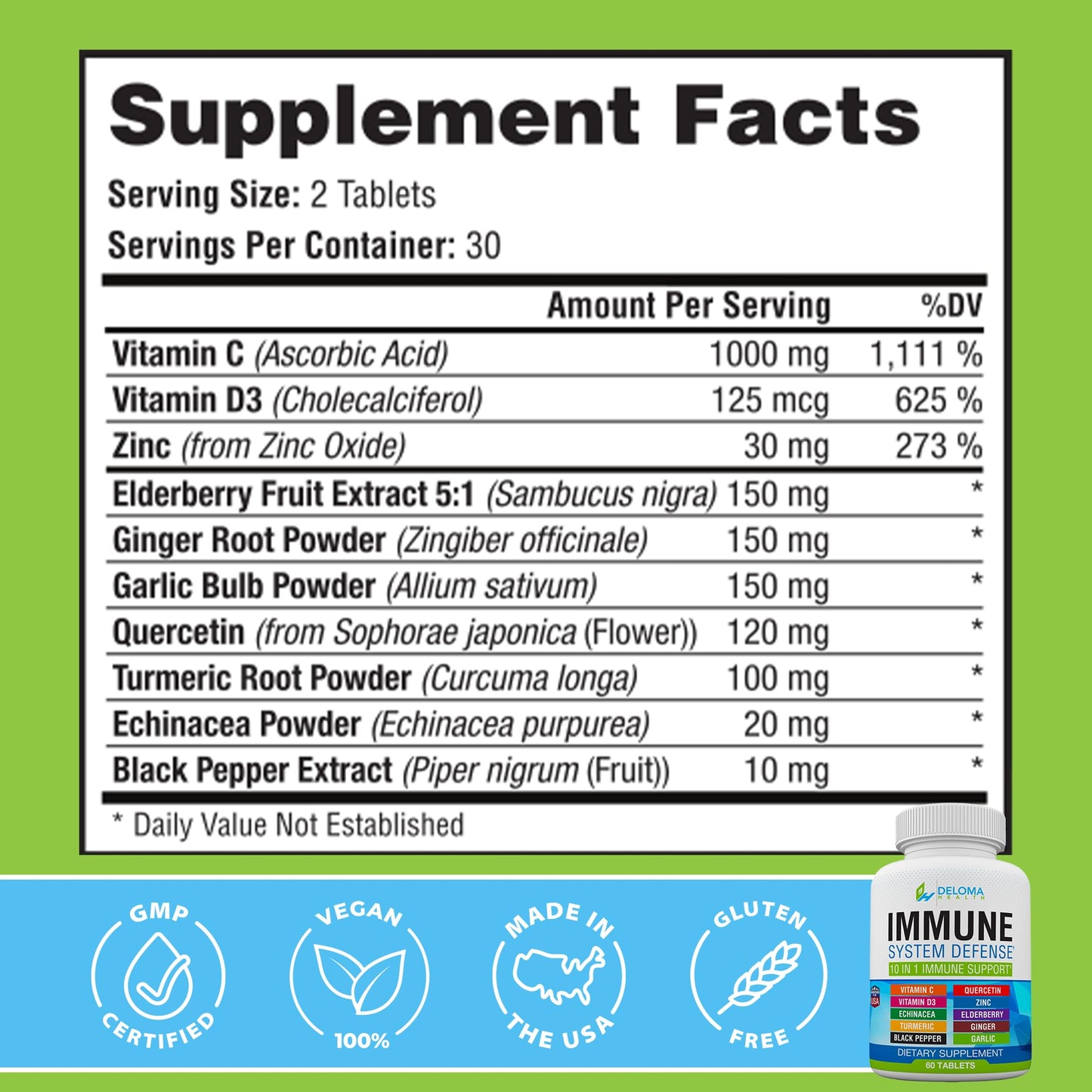 Deloma Health 10 in 1 Immune System Support Supplement Tablet, 60 Count