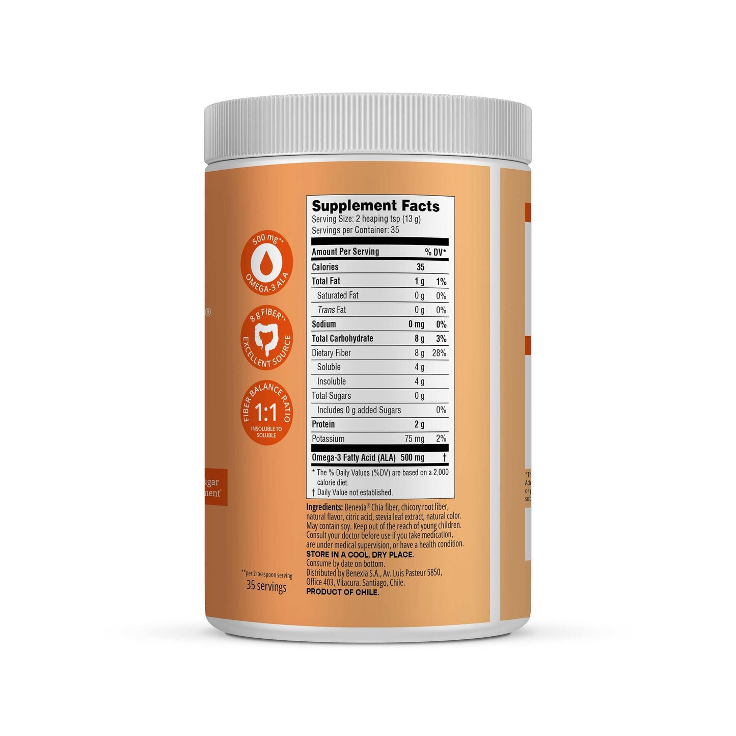 BENEXIA Chiamucil Prebiotic Chia & Inulin Fiber Powder, Orange 16
