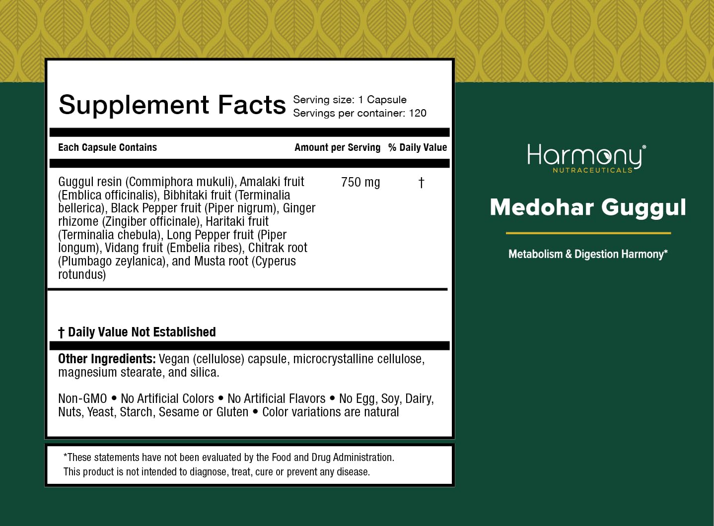 Harmony Nutraceuticals Medohar Guggul – Metabolism & Digestive Function Support – Traditional Ayurvedic Herbal Formula – Dr. Gumman’s Clinical Grade Capsules, 120 Count