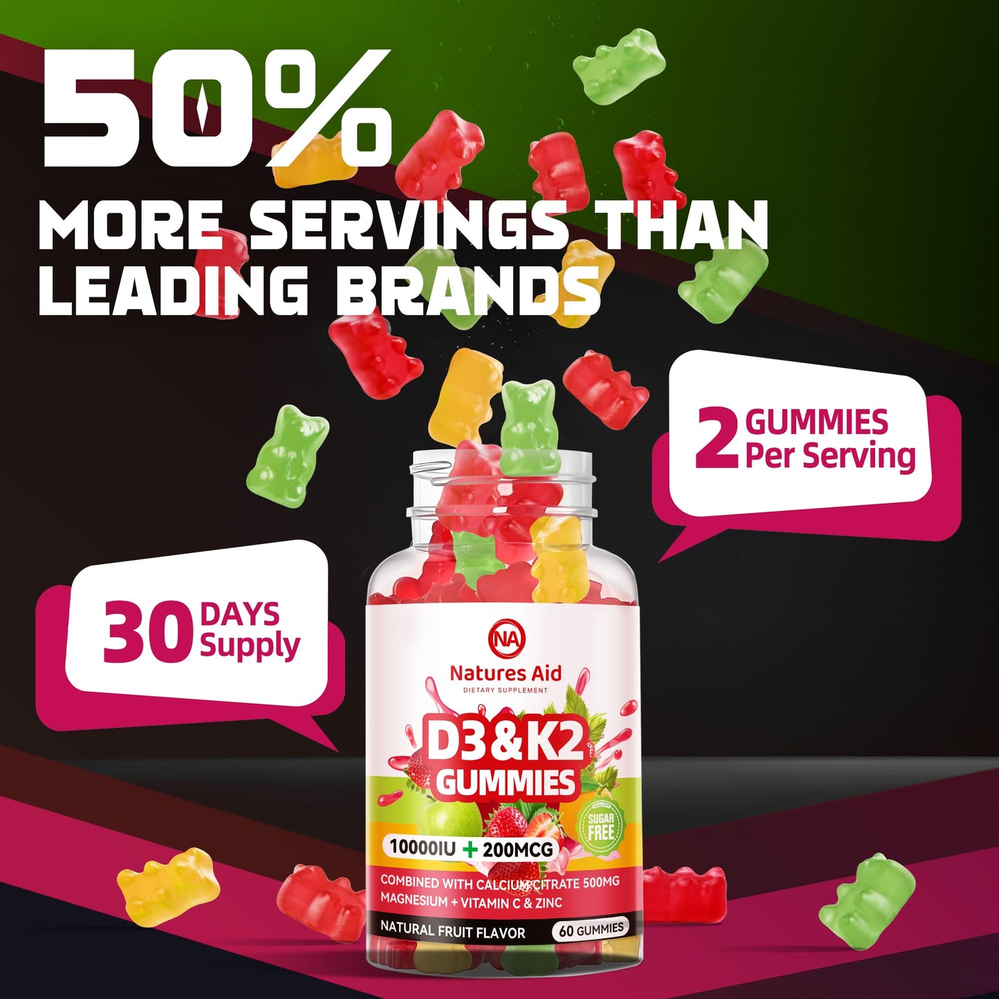 Natures aid Vitamin D3 and K2 Gummies 120