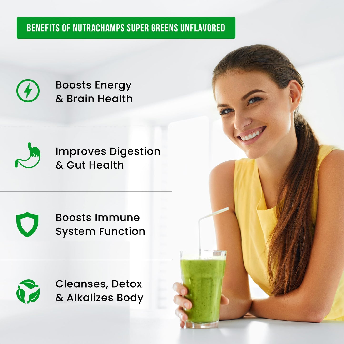 NutraChamps Super Greens Powder Premium Superfood, 18 oz