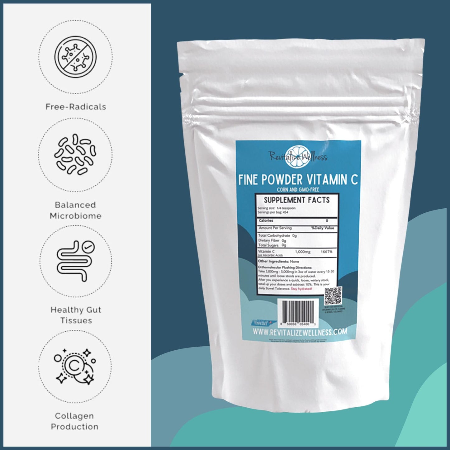 Revitalize Wellness Fine Powder Vitamin C as Ascorbic Acid, 16 oz