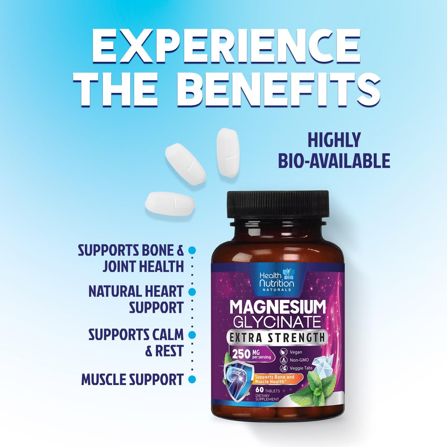 Health Nutrition Naturals Magnesium Glycinate 250mg Tablets 60 Count