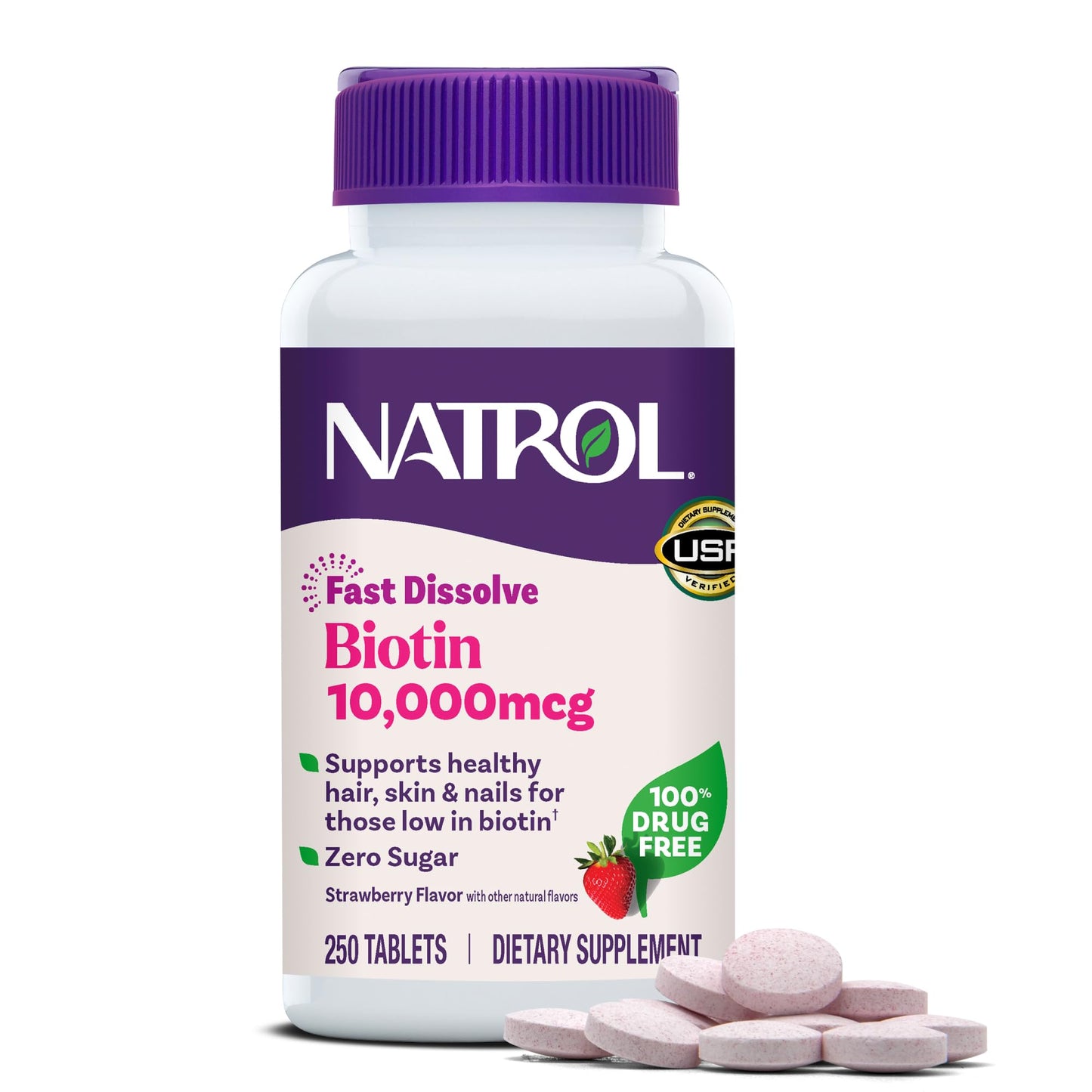 Natrol Biotin 10,000 mcg Fast Dissolve Tablets, 250 Count