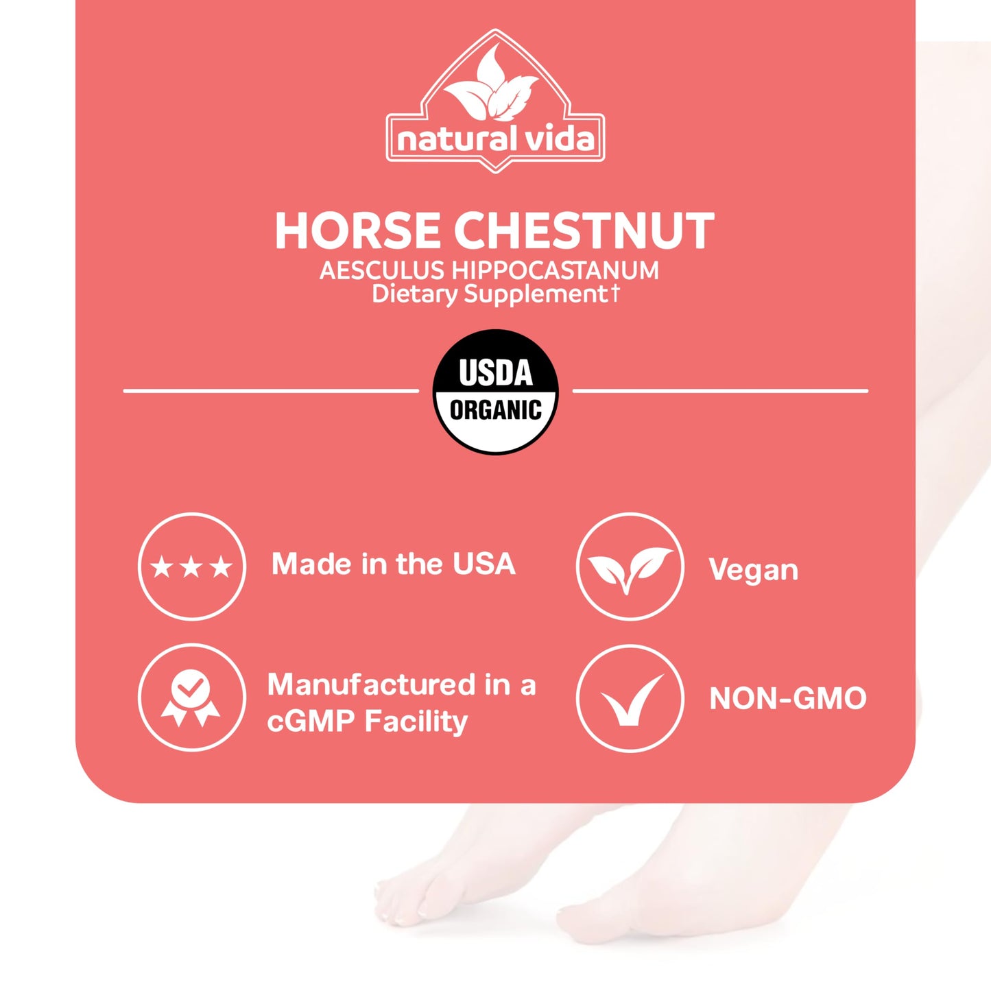 Natural Vida Horse Chestnut Extract Aescin 20% - 1000mg Vegan Capsules, 120 Count