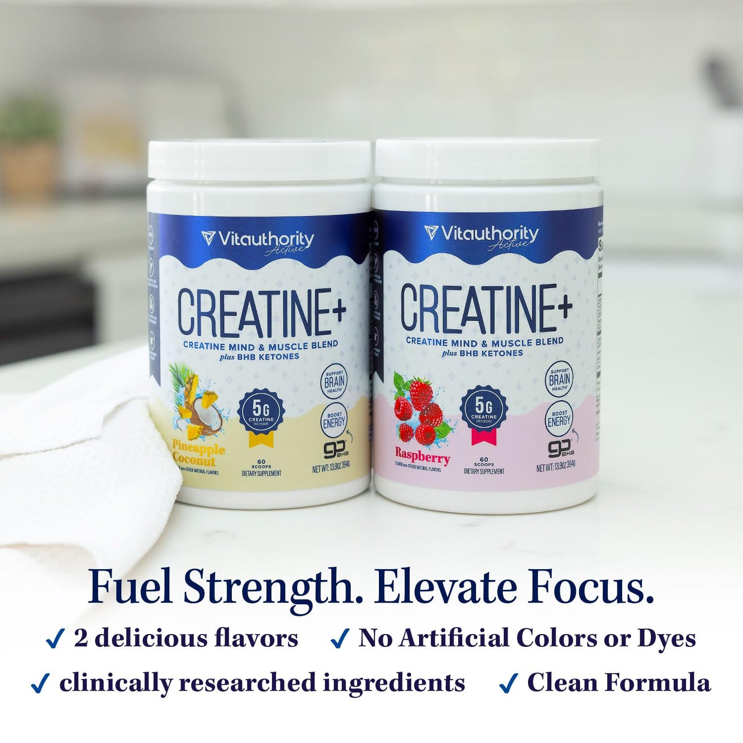 Vitauthority Creatine Monohydrate Powder for Women, Pineapple Coconut Flavor, 30 Servings