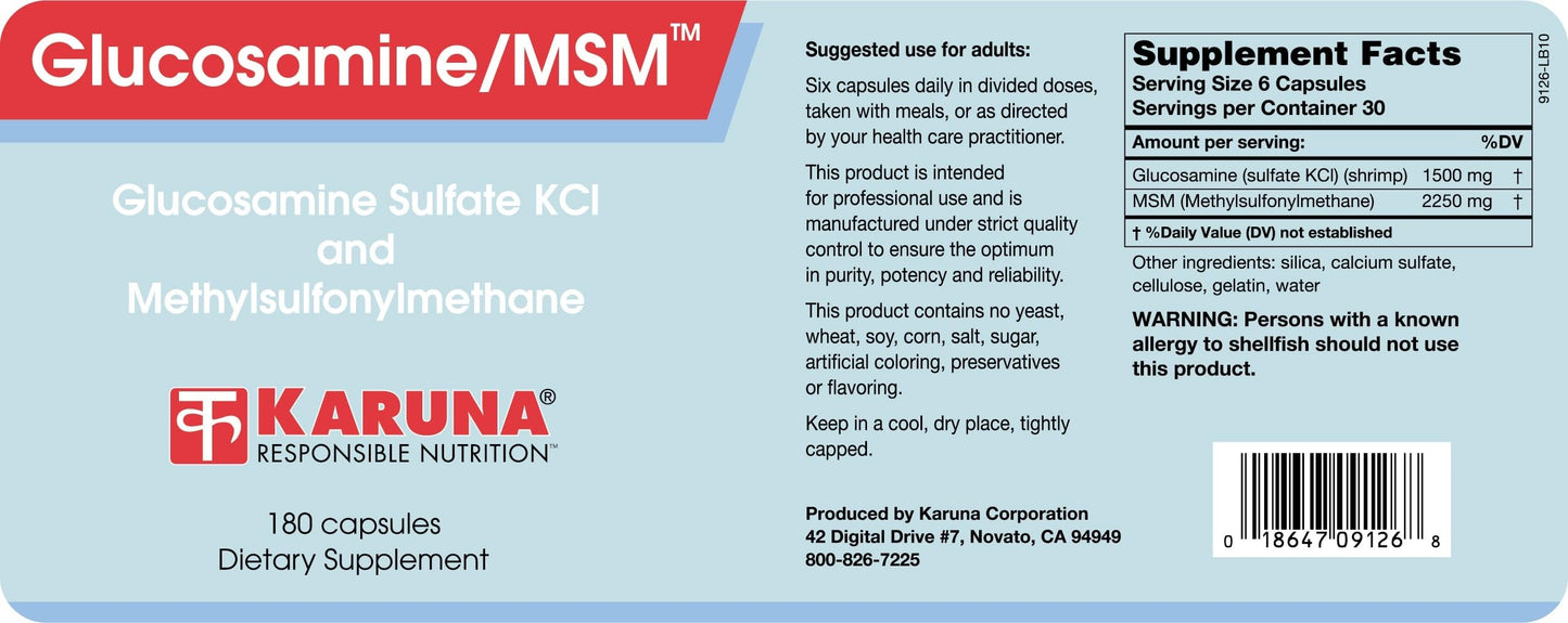 Karuna Glucosamine/MSM 180 Vegetarian Capsules