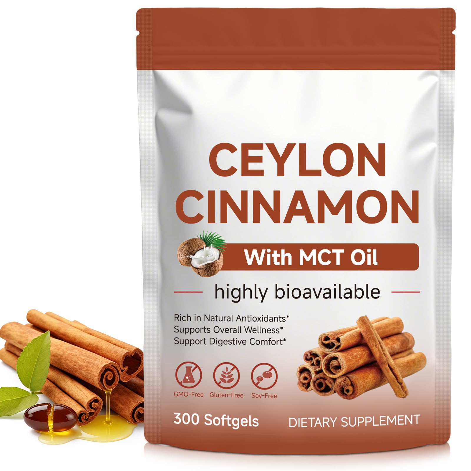 NVXNMSD Ceylon Cinnamon Softgels with MCT Oil, 300 Softgels