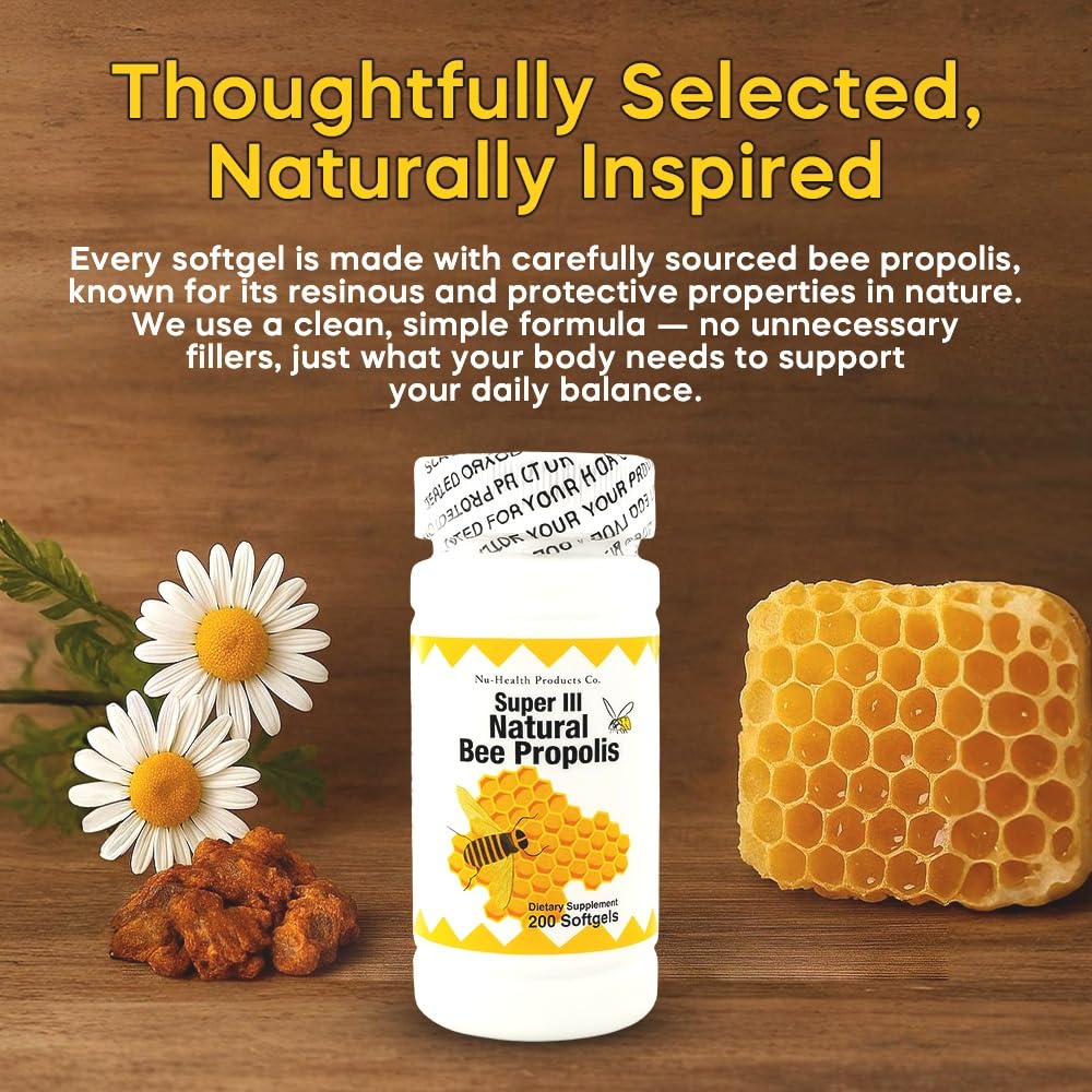 NCB NCB TECHNOLOGY Nu Health Super III Natural Bee Propolis with Vitamin C, Zinc & Lecithin Softgels, 200 Count