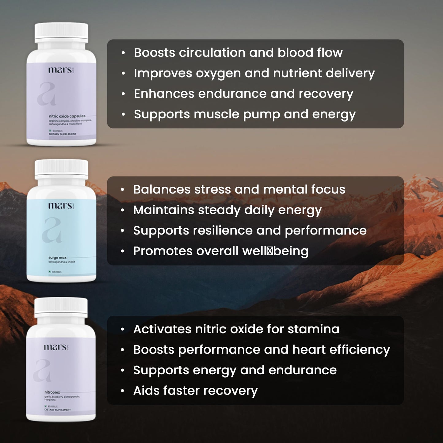 Mars by GHC MaxFlow Bundle Nitric Oxide, Ashwagandha & NitroPrex Capsules, 1 Count
