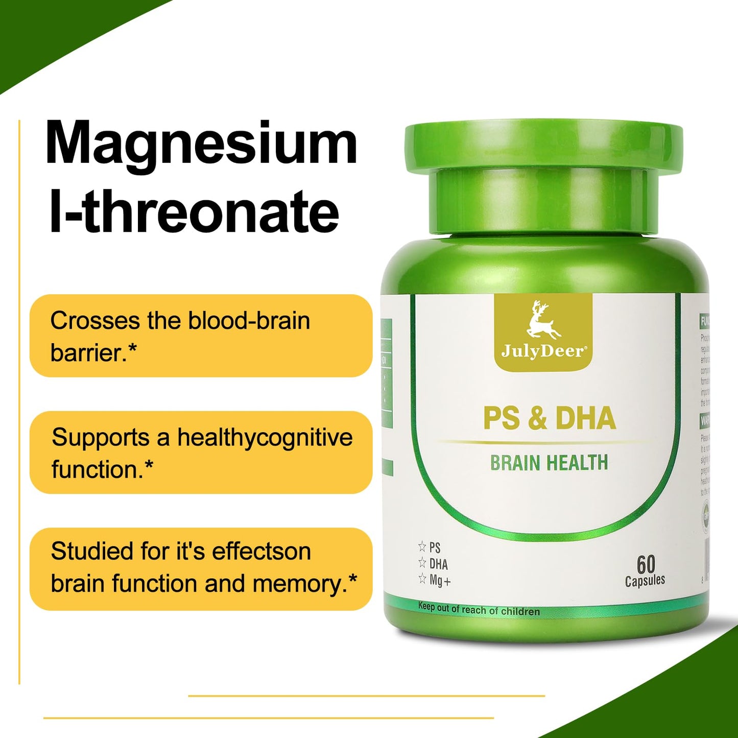 JulyDeer Magnesium Complex with DHA & Phosphatidylserine Capsules, 120 Capsules (Pack of 2)