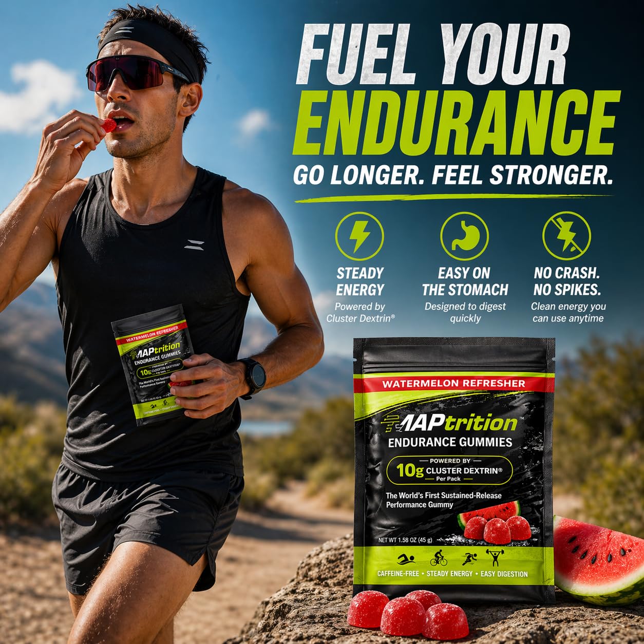 MAPtrition Endurance Gummies 10g Cluster Dextrin Sustained-Release Energy Chews Gummy, 12 Pack
