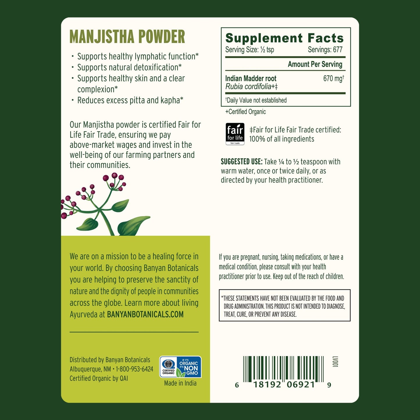 Banyan Botanicals Manjistha Powder 16 Ounce (Pack of 1)