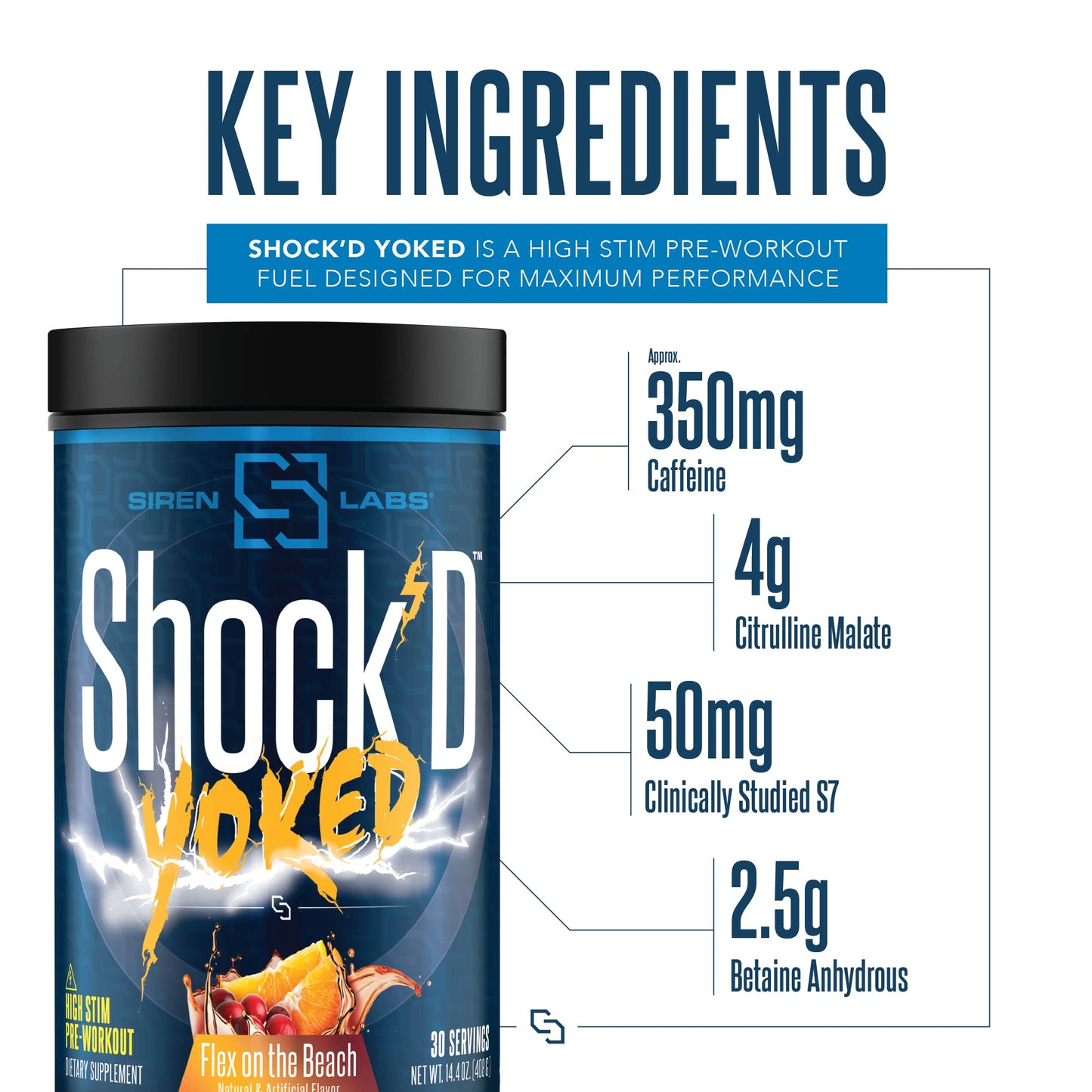 SIRENLABS Shock’D Yoked High Stim Pre-Workout Powder 12.3