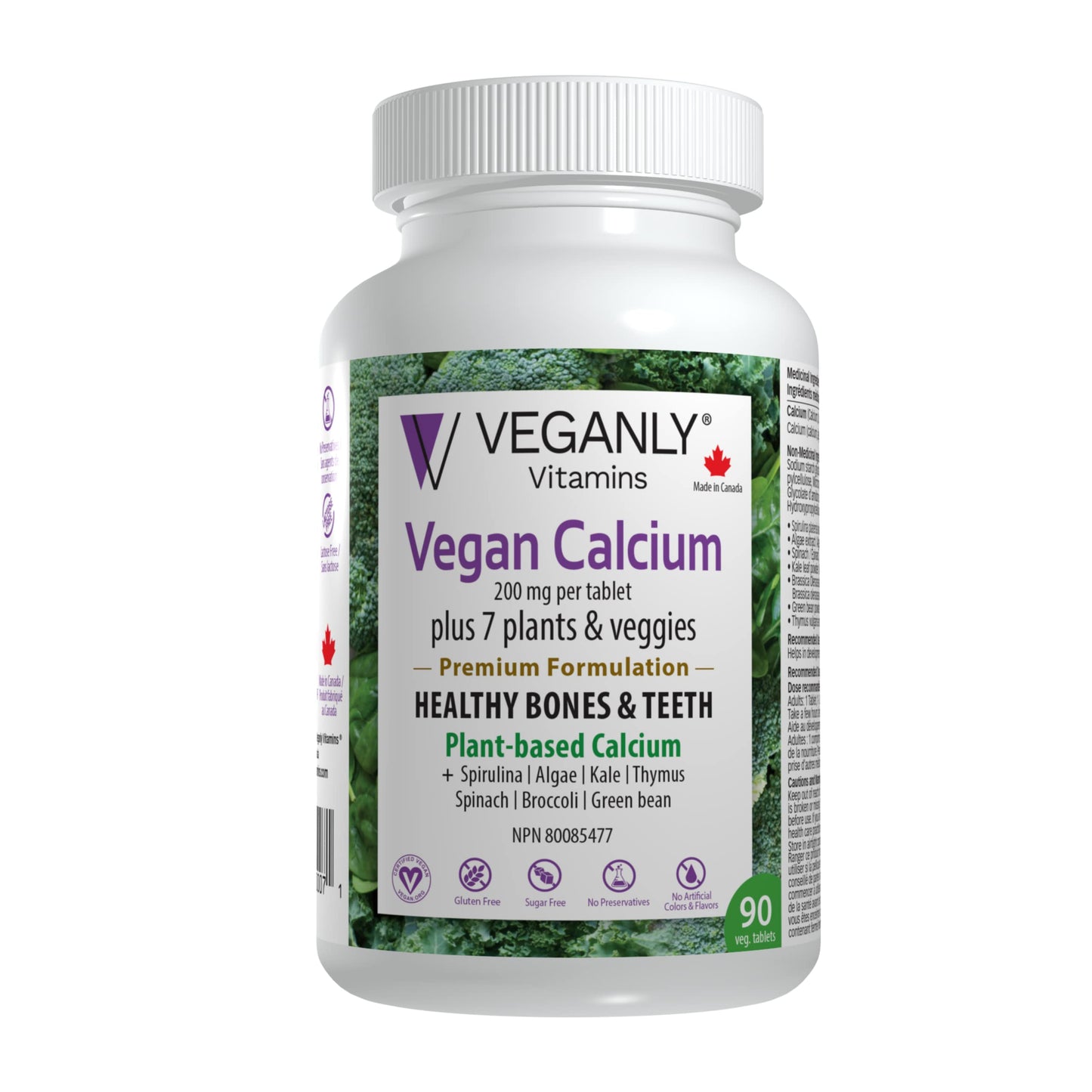 VEGANLY Vitamins Vegan Calcium Plus 7 for Healthy Bones and Teeth Tablets, 90 Tablets