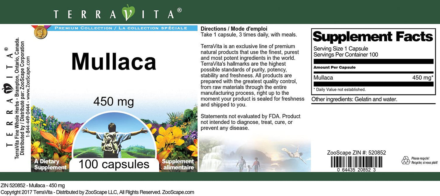 Terravita Mullaca 450 mg Capsules, 100 Count
