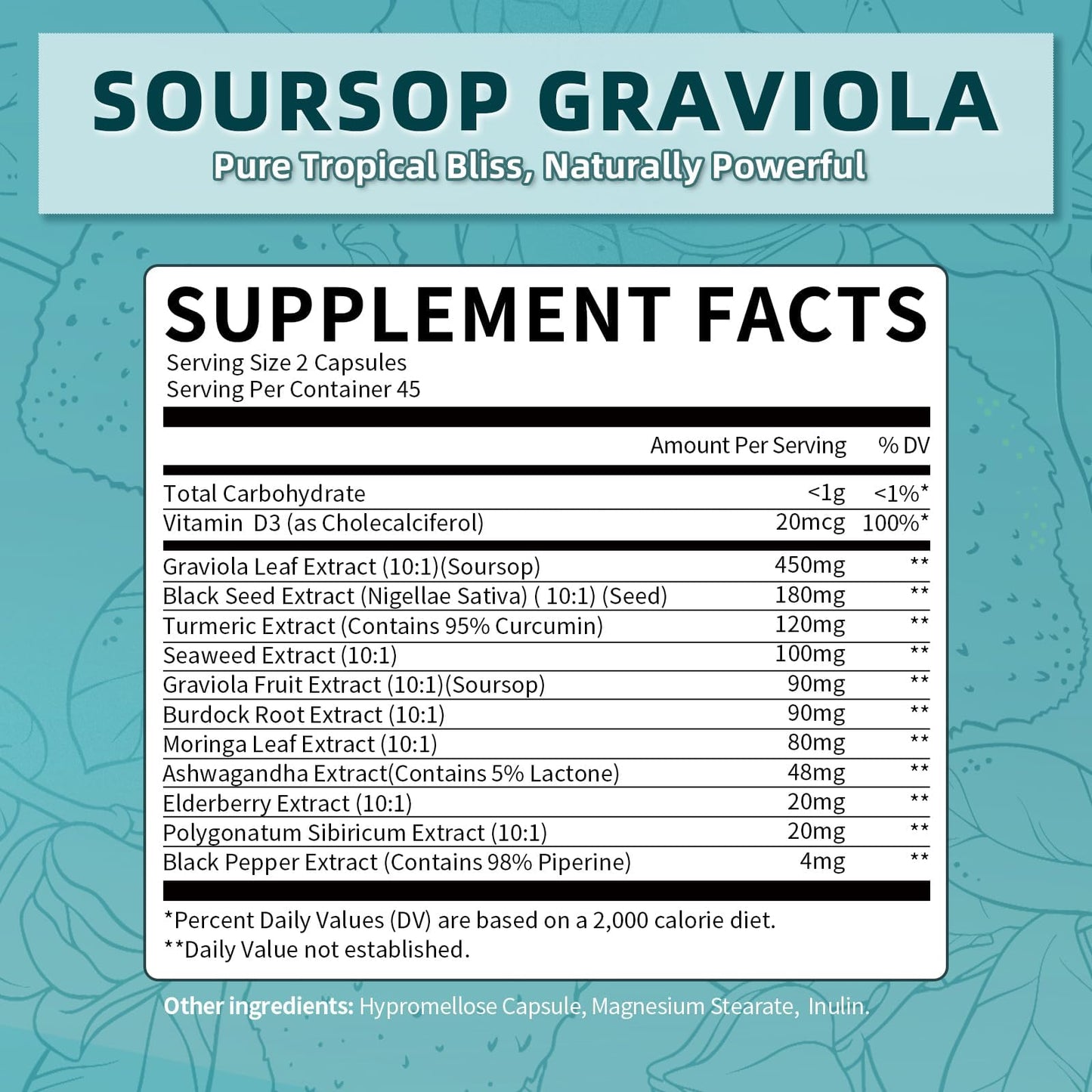 iMATCHME Soursop Graviola 11 in 1 Soursop Supplement with Moringa, Black Seed, Turmeric Capsules, 90 Count