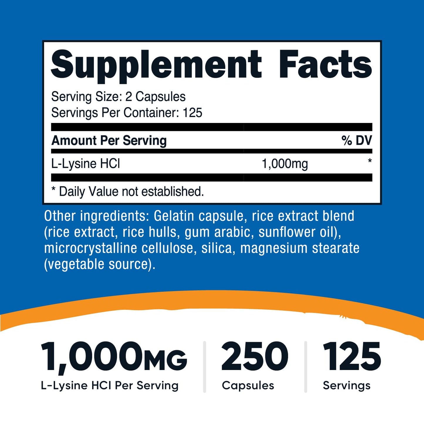 Nutricost L-Lysine 1000mg Capsules 250 Count