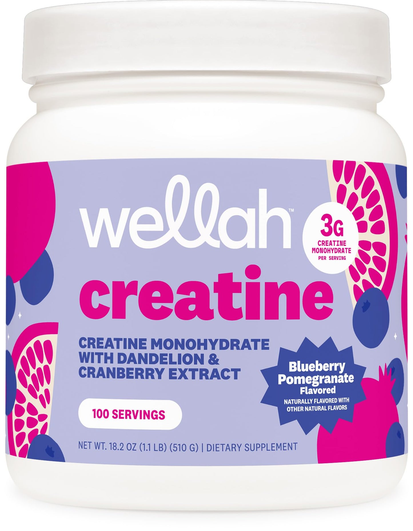 Wellah Creatine for Women - Creatine Monohydrate with Dandelion & Cranberry Extract Powder 18.2