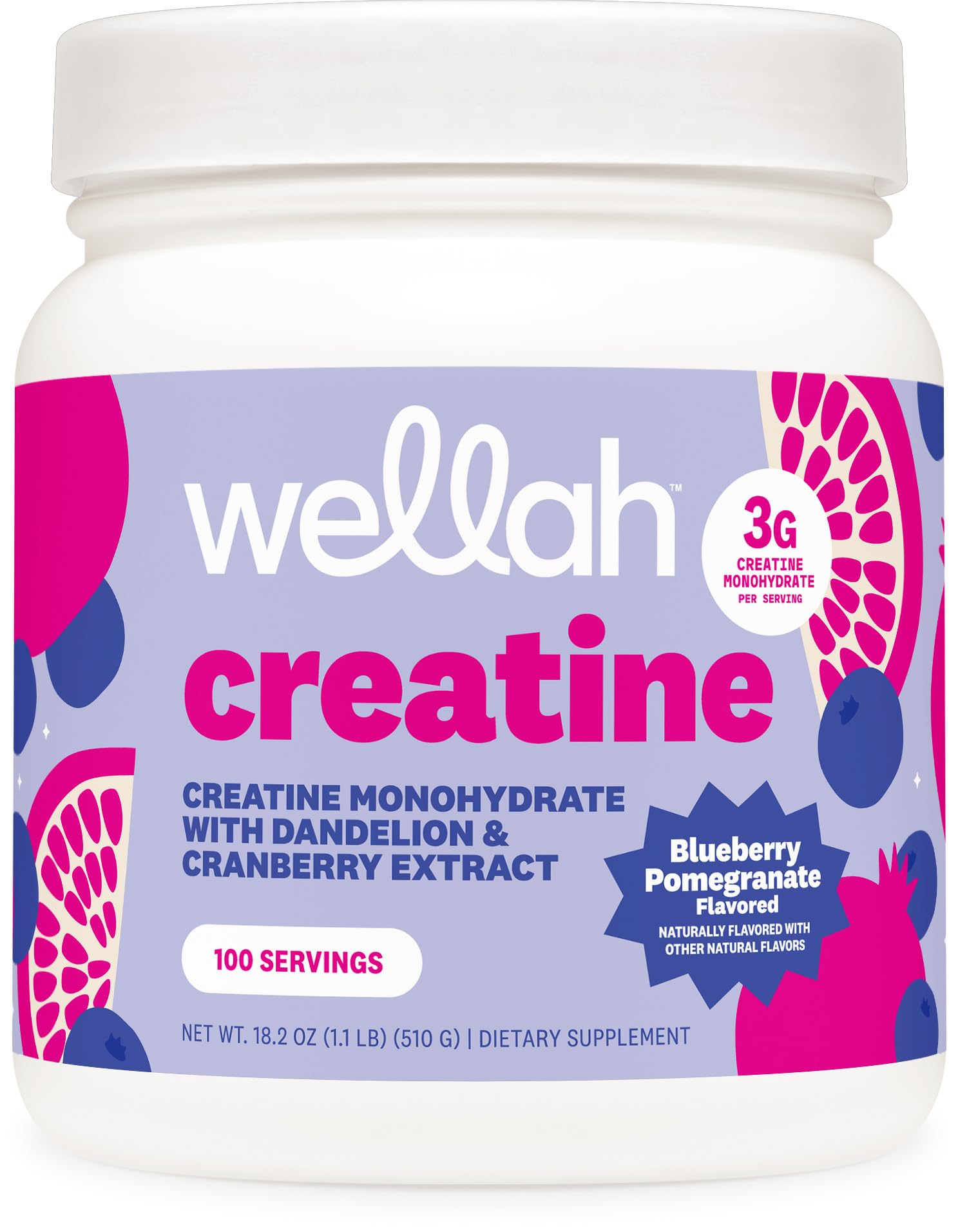 Wellah Creatine for Women - Creatine Monohydrate with Dandelion & Cranberry Extract Powder 18.2