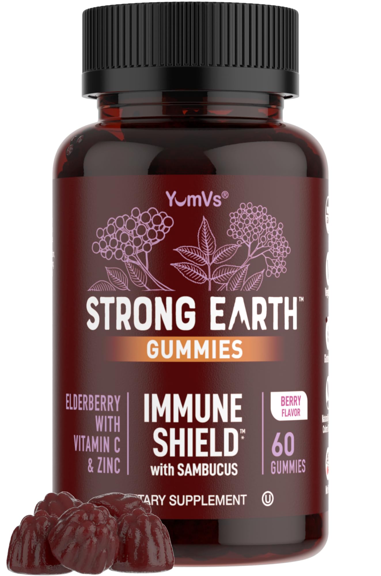 YUM-V'S Strong Earth Elderberry Gummies 60 Count