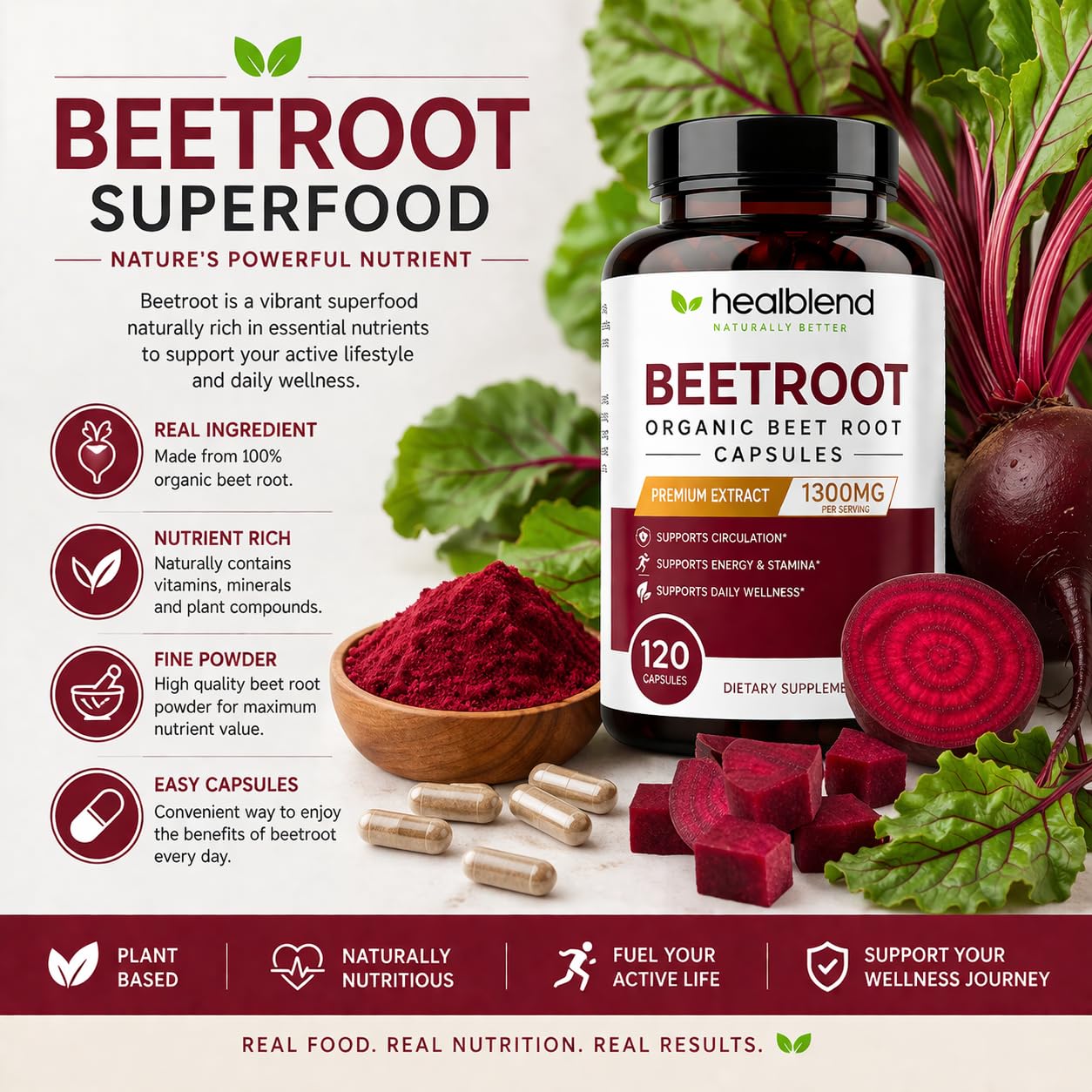 Healblend Organic Beet Root Capsules 120 Count