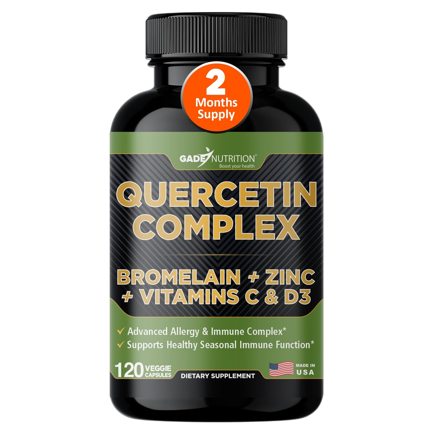 GADE NUTRITION BOOST YOUR HEALTH Organic Quercetin with Bromelain Vitamin C and Zinc Immune Support Supplement Quercetin 500mg Capsules 120
