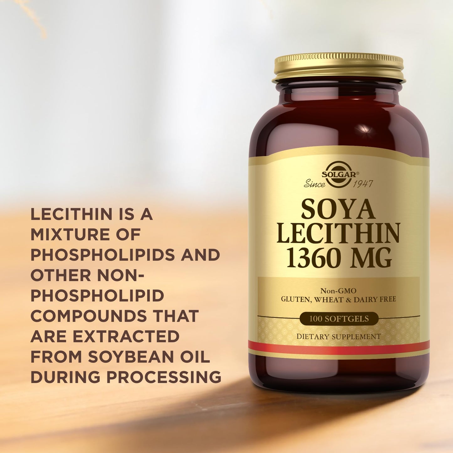 Solgar Soya Lecithin 1360 mg Softgels, 100 Count