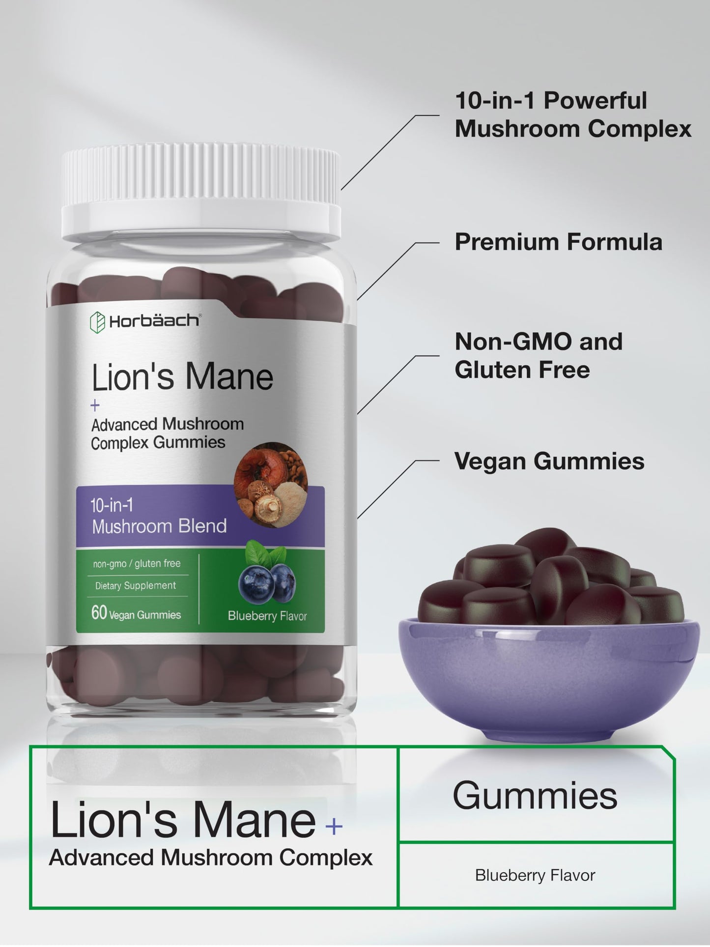Horbäach Lions Mane Supplement Gummy 60 Gummies