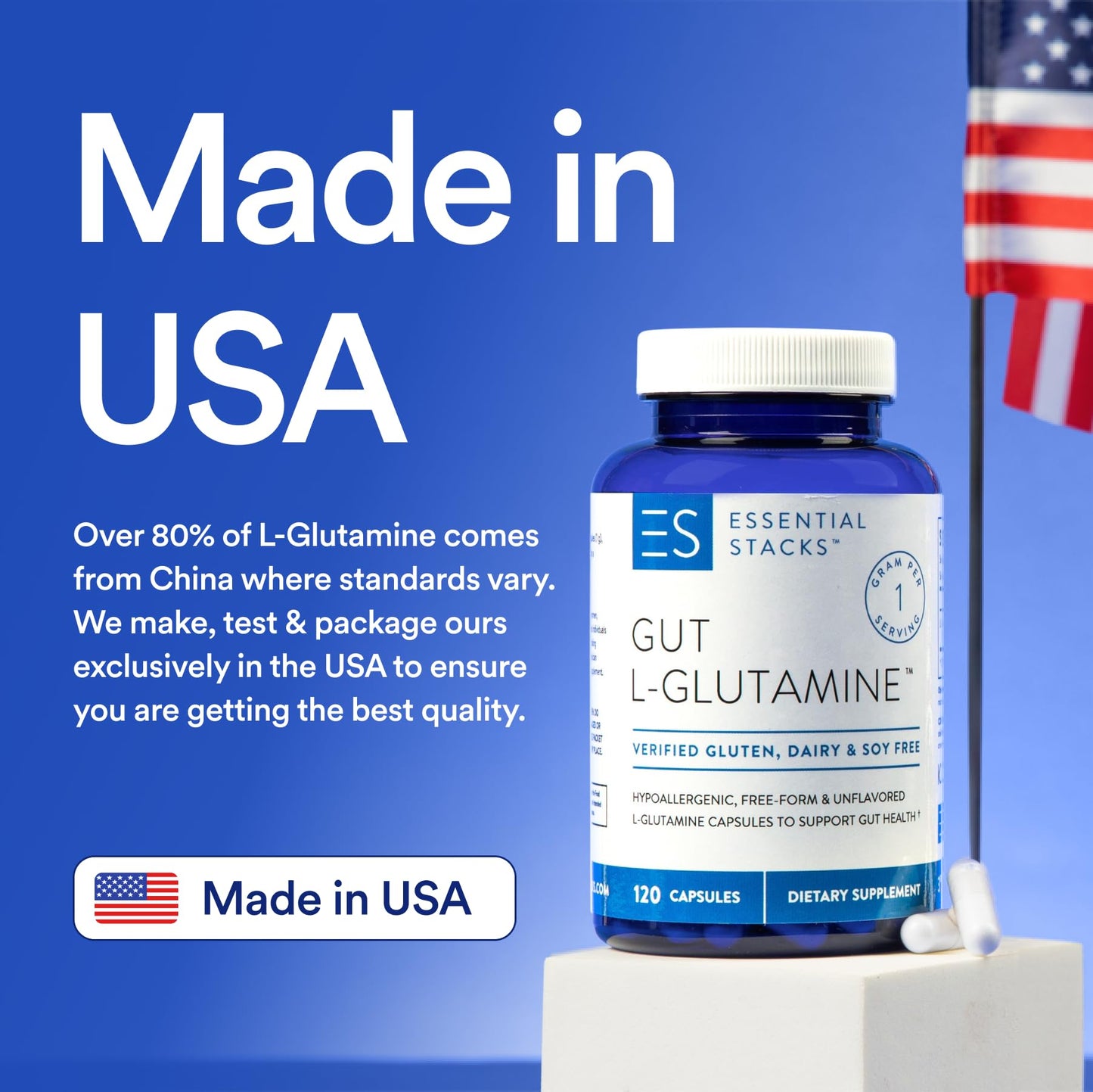 Essential Stacks L-Glutamine Home & Away Bundle - Powder & Capsules, 2-Count