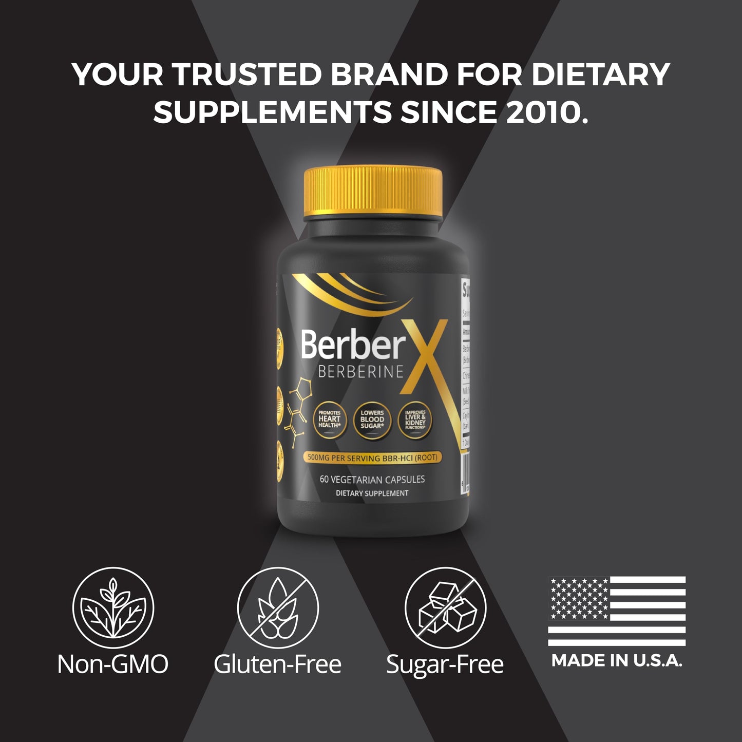 BerberX Berberine 500mg with Milk Thistle, Ceylon Cinnamon & Chinese Skullcap Capsules, 60 Count