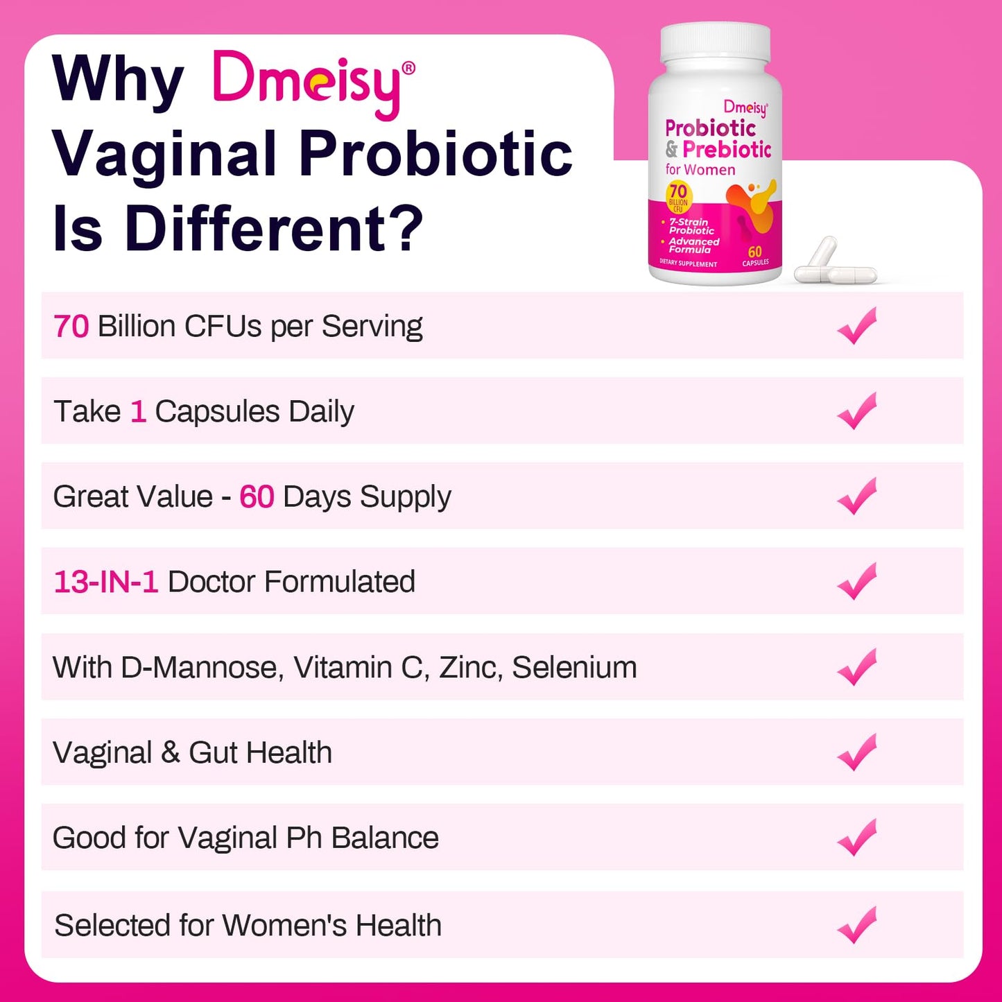 Dmeisy Vaginal Probiotics Capsule 60 Count