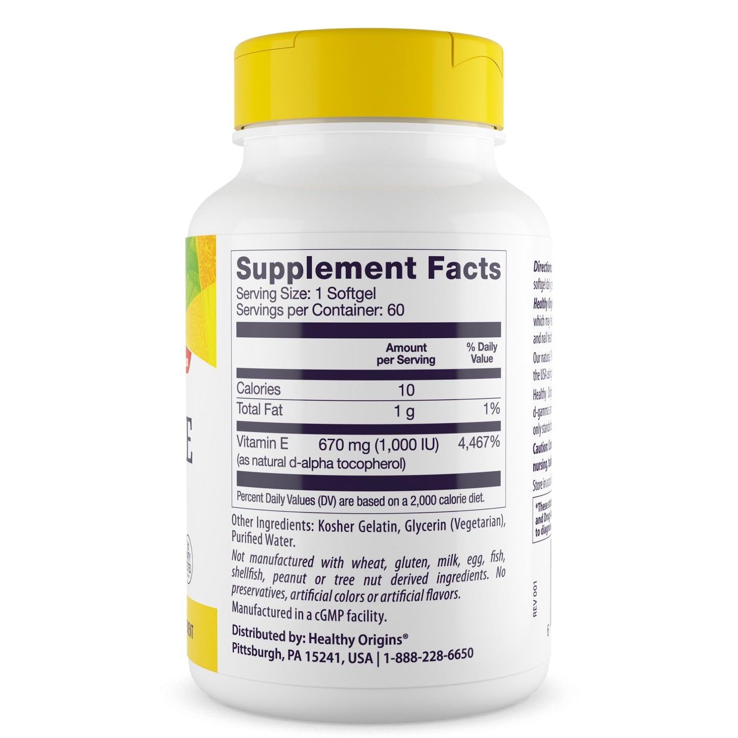 Healthy Origins Vitamin E 1000 IU (Natural) Mixed Tocopherols Capsule 60 Count