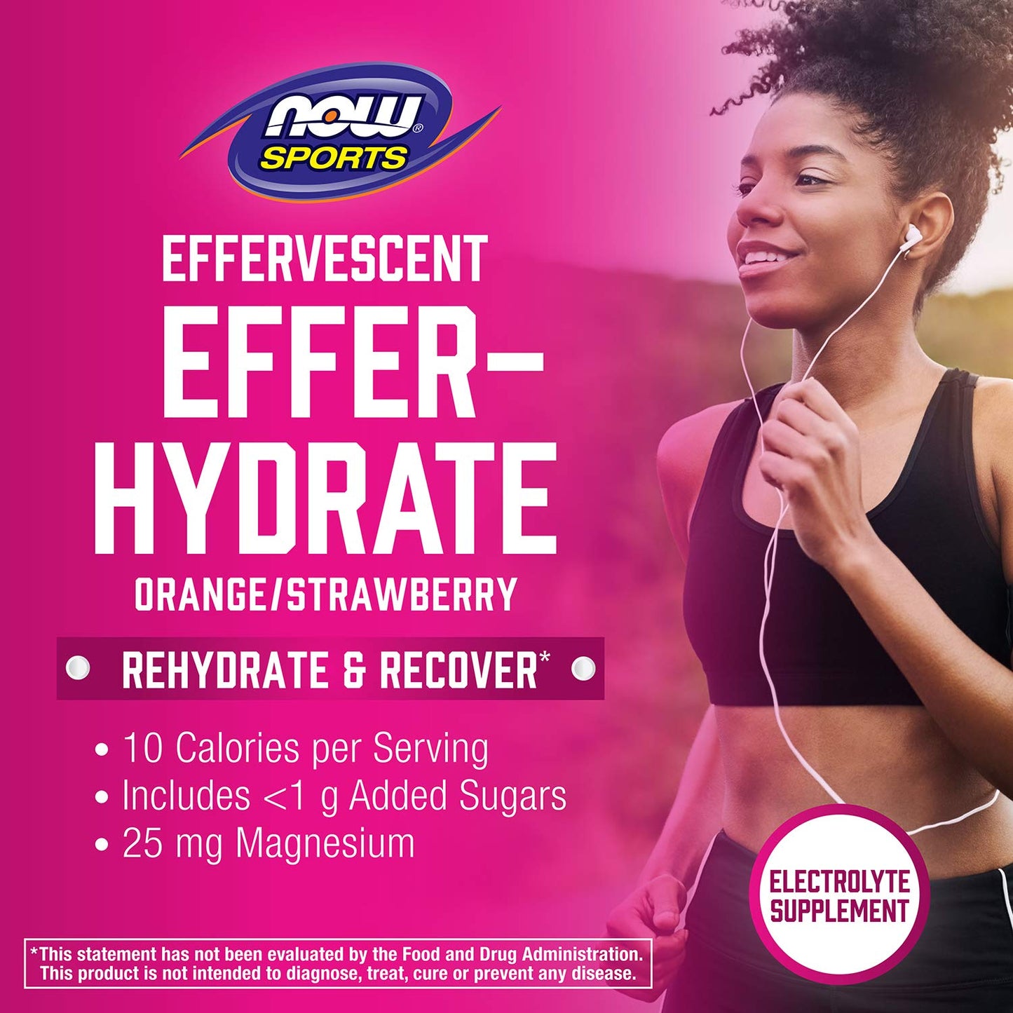 NOW Foods Effervescent Effer-Hydrate Electrolyte Supplement Recovery Orange Strawberry Tablets, 40 Count