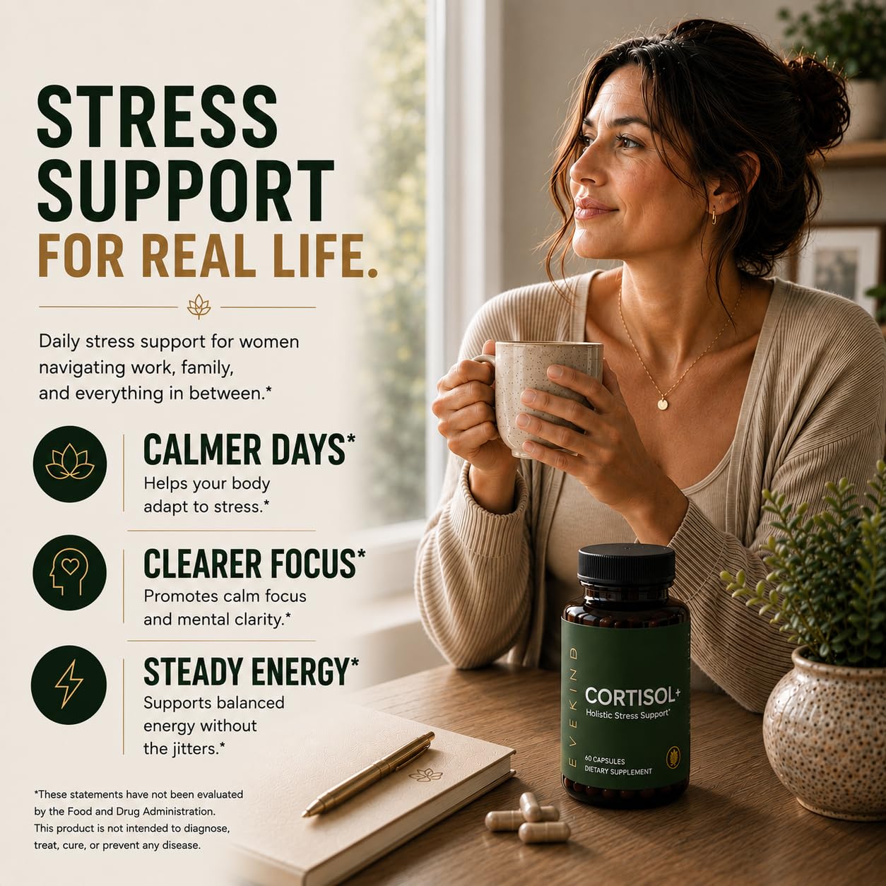 EVEKIND Cortisol Supplement for Women 60 Capsules
