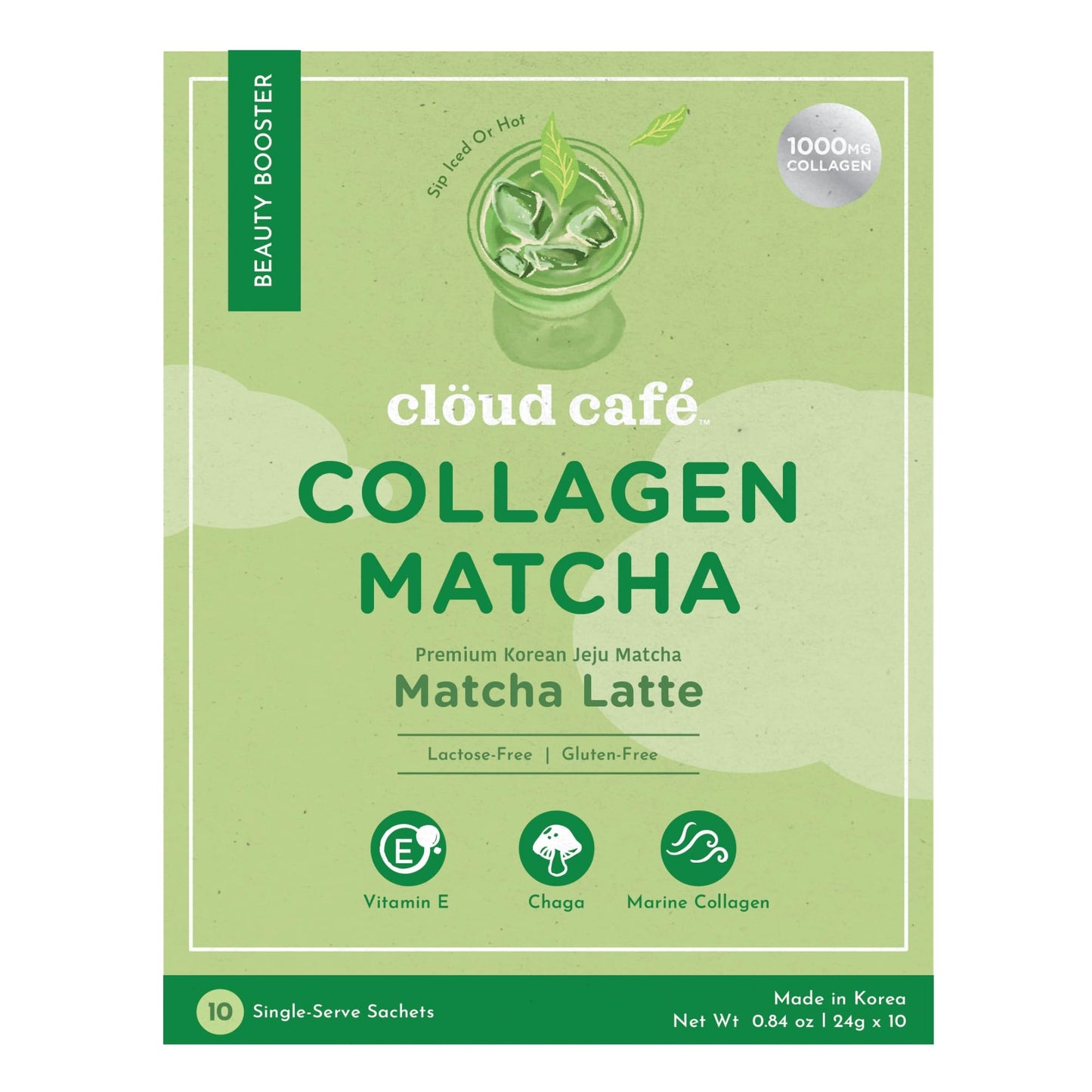 Clöud Café Collagen Infused Matcha Latte Powder 10 Sachets