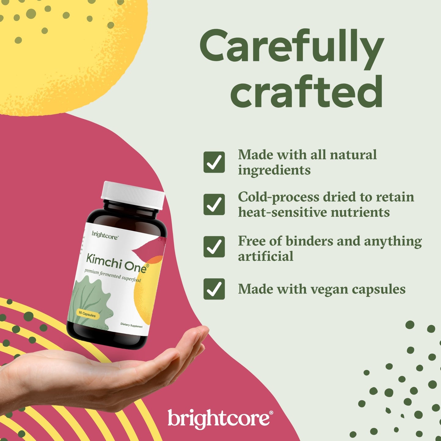 Brightcore Kimchi One Kimchi Powder Probiotics, Enzymes & Antioxidant Supplement Capsules, 90 Count