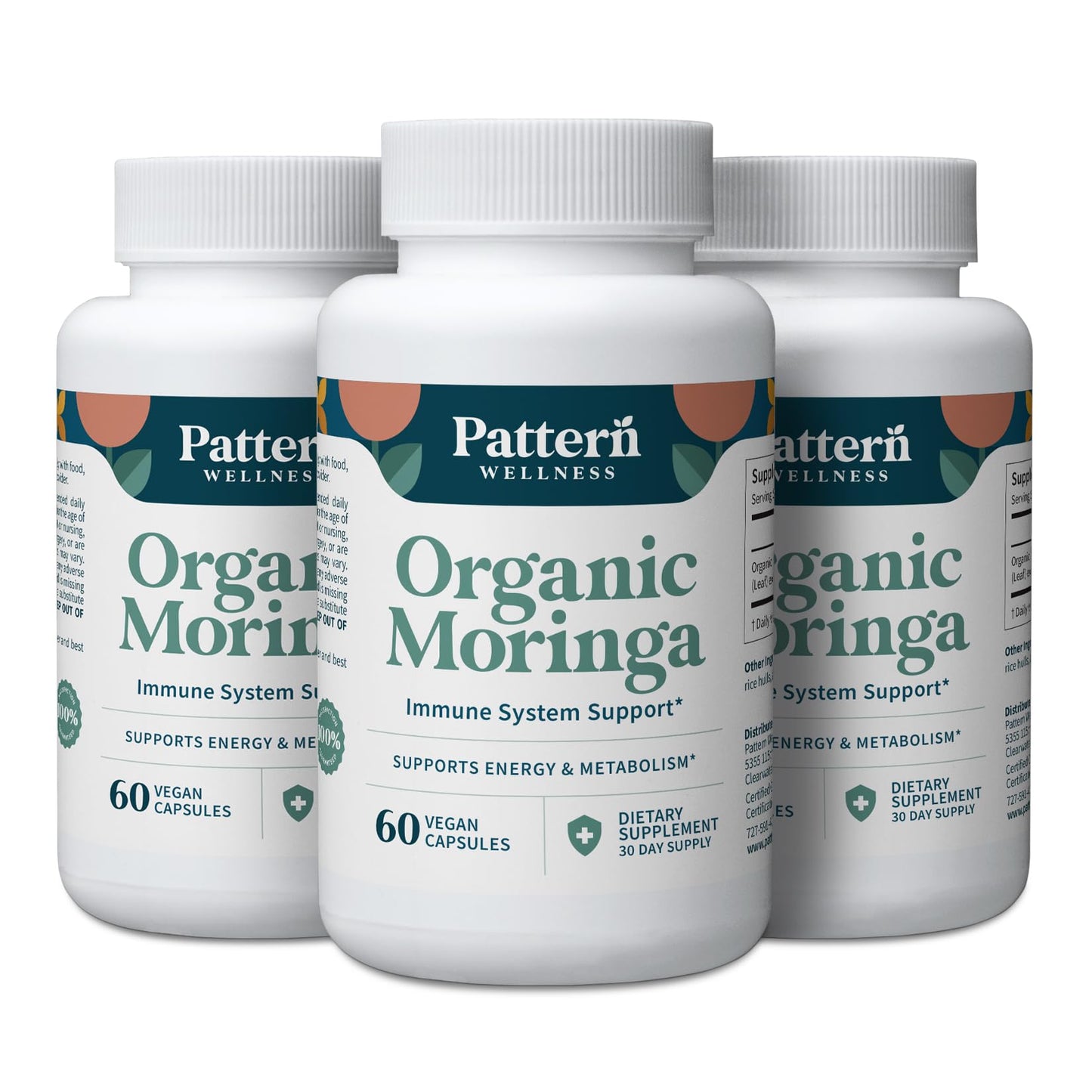 Pattern Wellness Organic Moringa Oleifera Supplement Capsules 180 Capsules