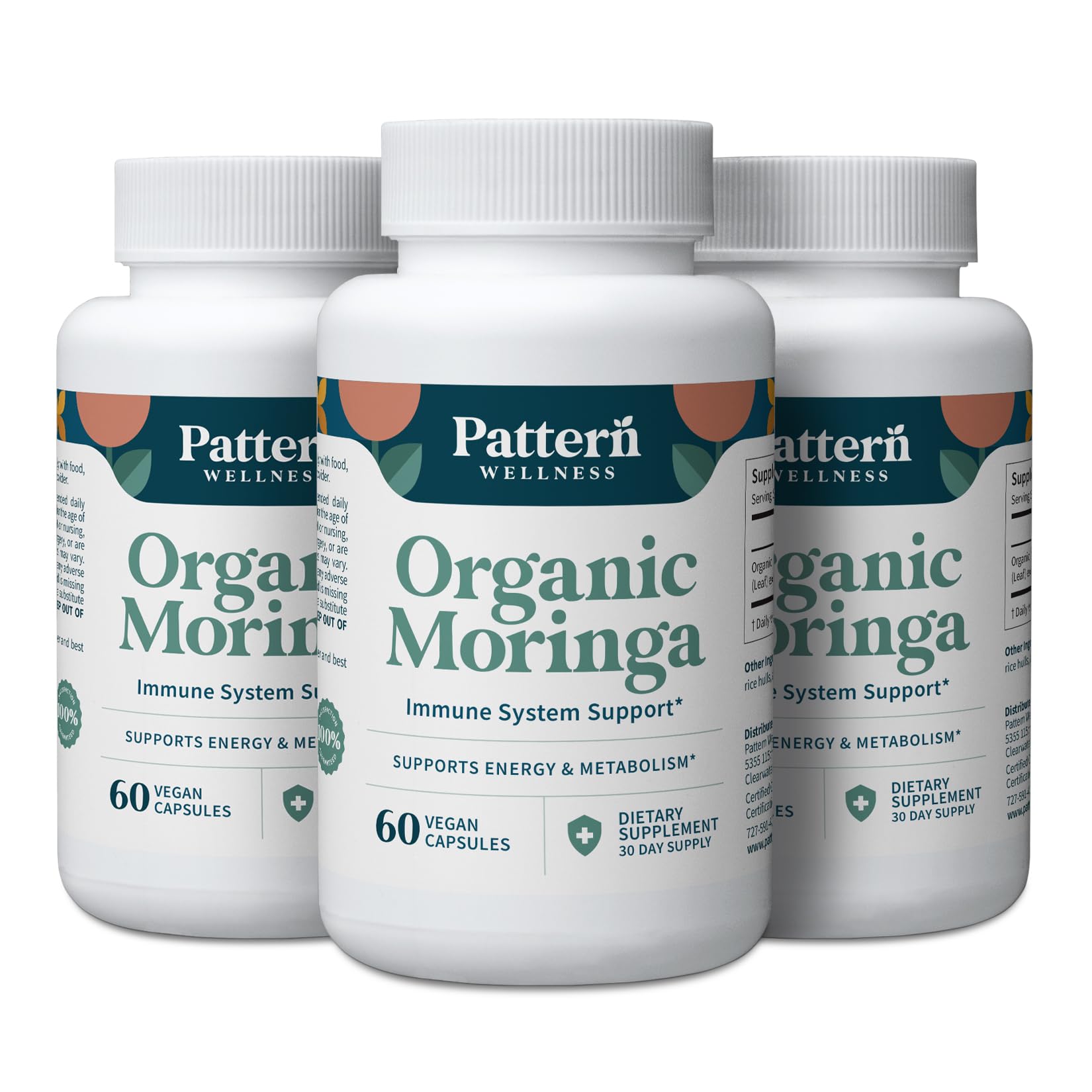 Pattern Wellness Organic Moringa Oleifera Supplement Capsules 180 Capsules