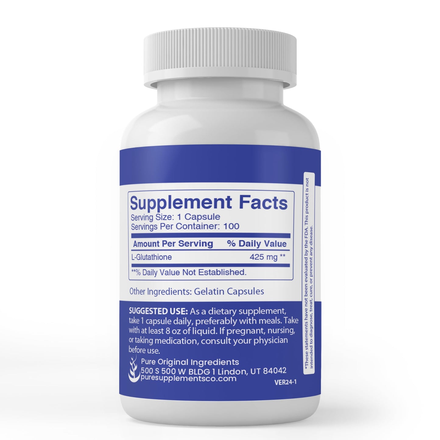 PURE ORIGINAL INGREDIENTS L-Glutathione Capsules 100 Capsules