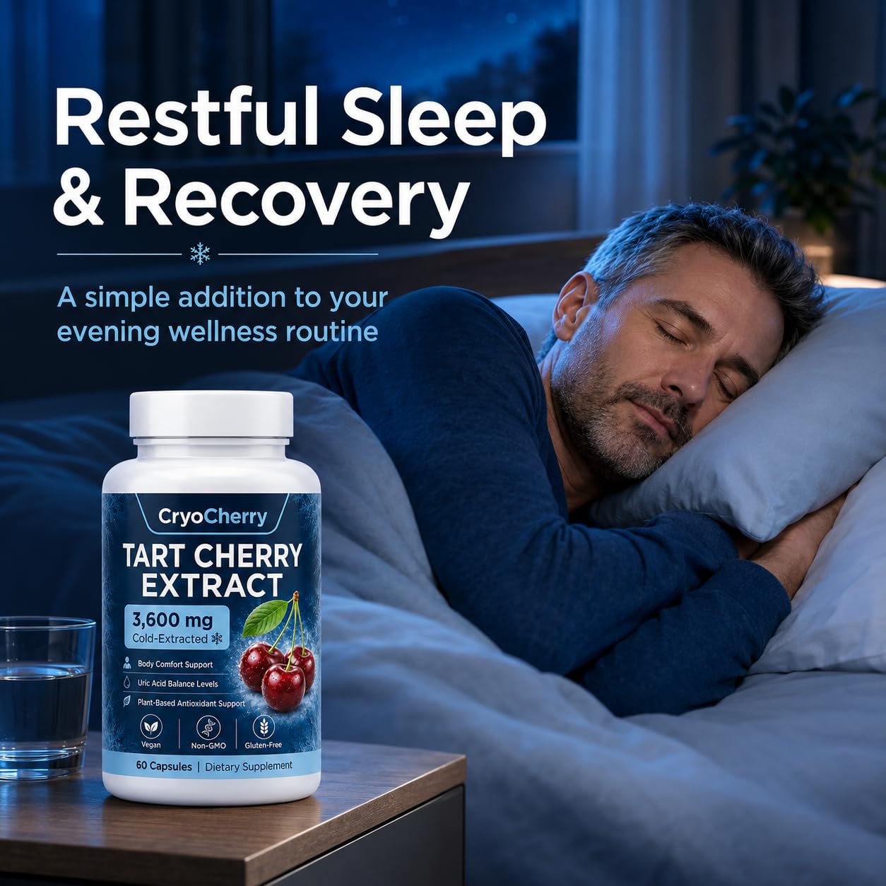 Aacnre CryoCherry Tart Cherry Extract Cold-Extracted Tart Cherry Supplement 60 Capsules