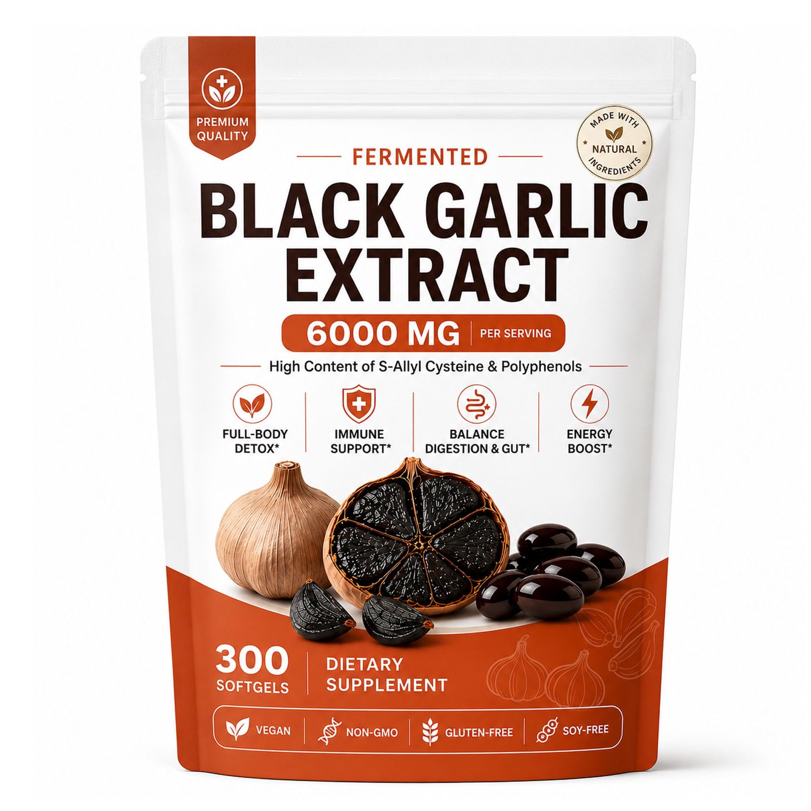 LumiLight Fermented Black Garlic Organic Extract, 300 Softgels