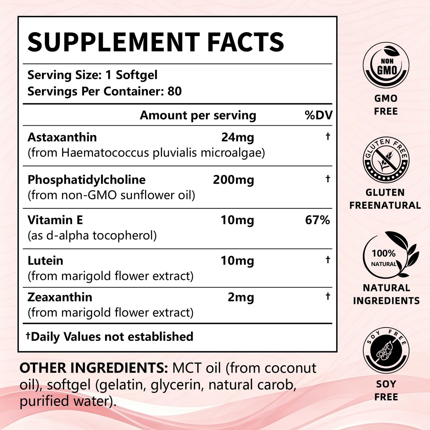 VITARENEW Astaxanthin 24mg Complex with Phosphatidylcholine, Lutein & Vitamin E High-Absorption Softgel 80 Softgels