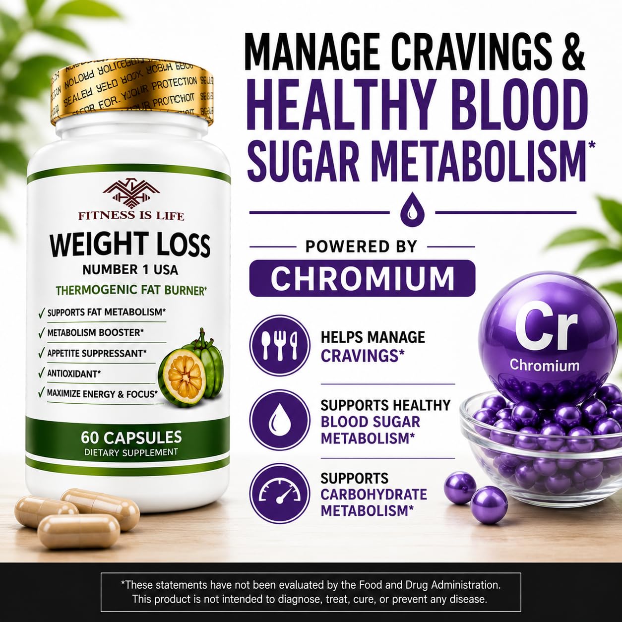 Fitness is Life Weight Loss Pills for Women & Men 60 Capsules