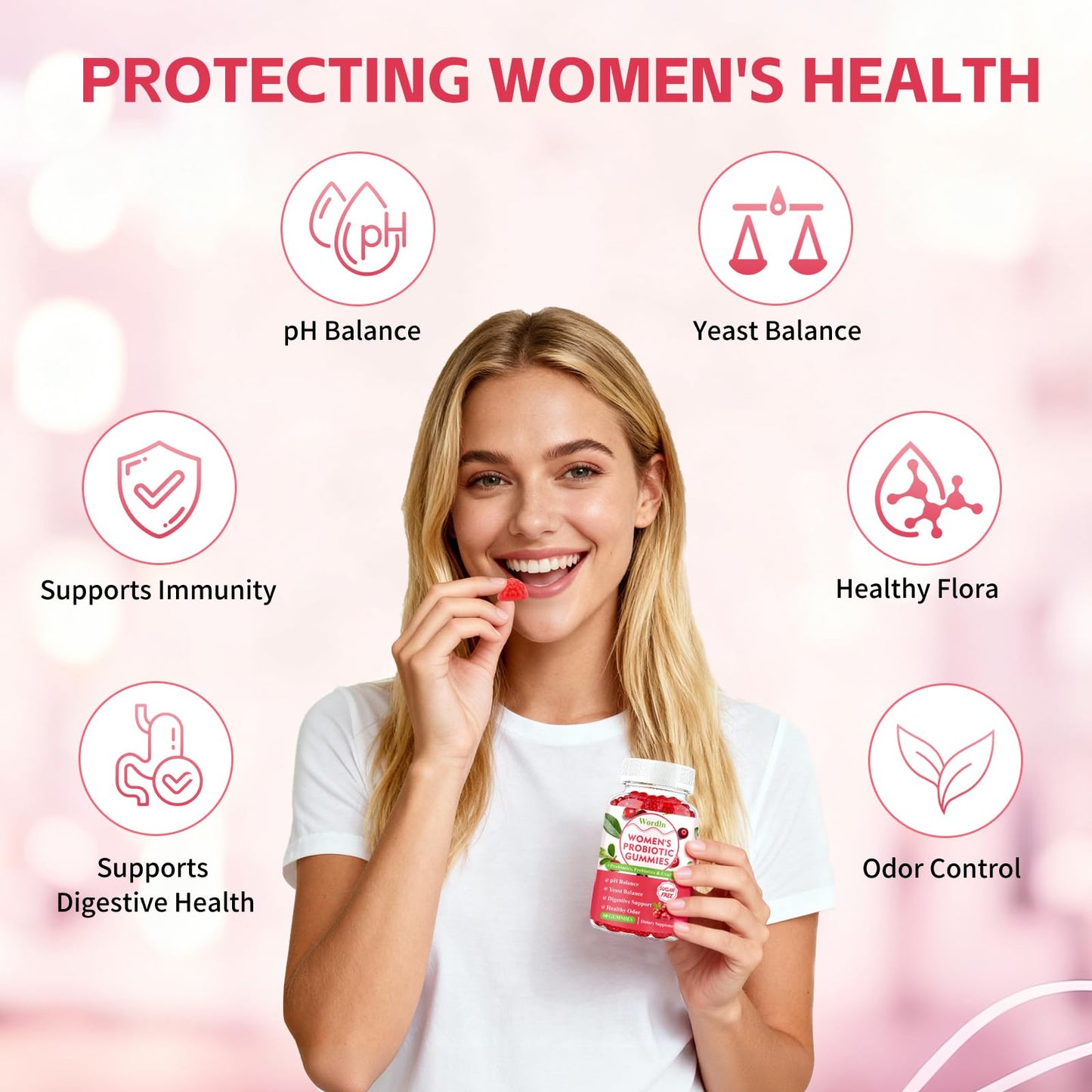 Wordln Women Probiotic Gummies for Feminine Health, 60 Count