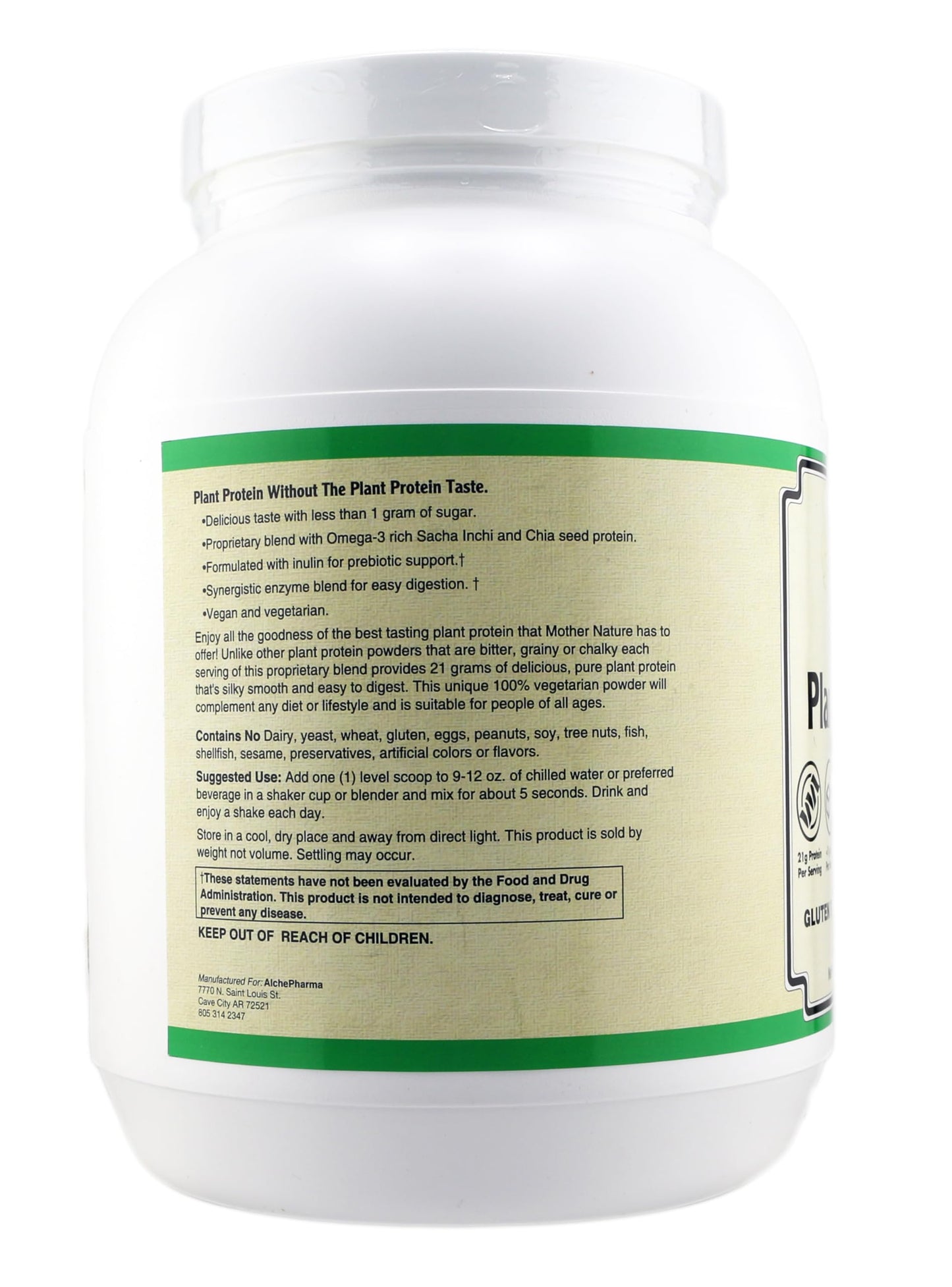 AlchePharma Plant Protein Premium Blend Powder, Chocolate, 2.25 lb