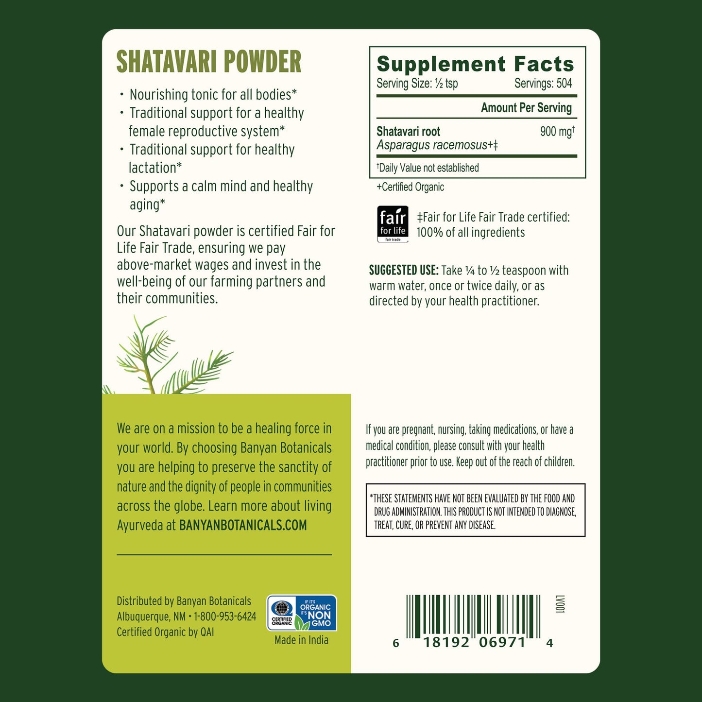 Banyan Botanicals Shatavari Powder 16 oz