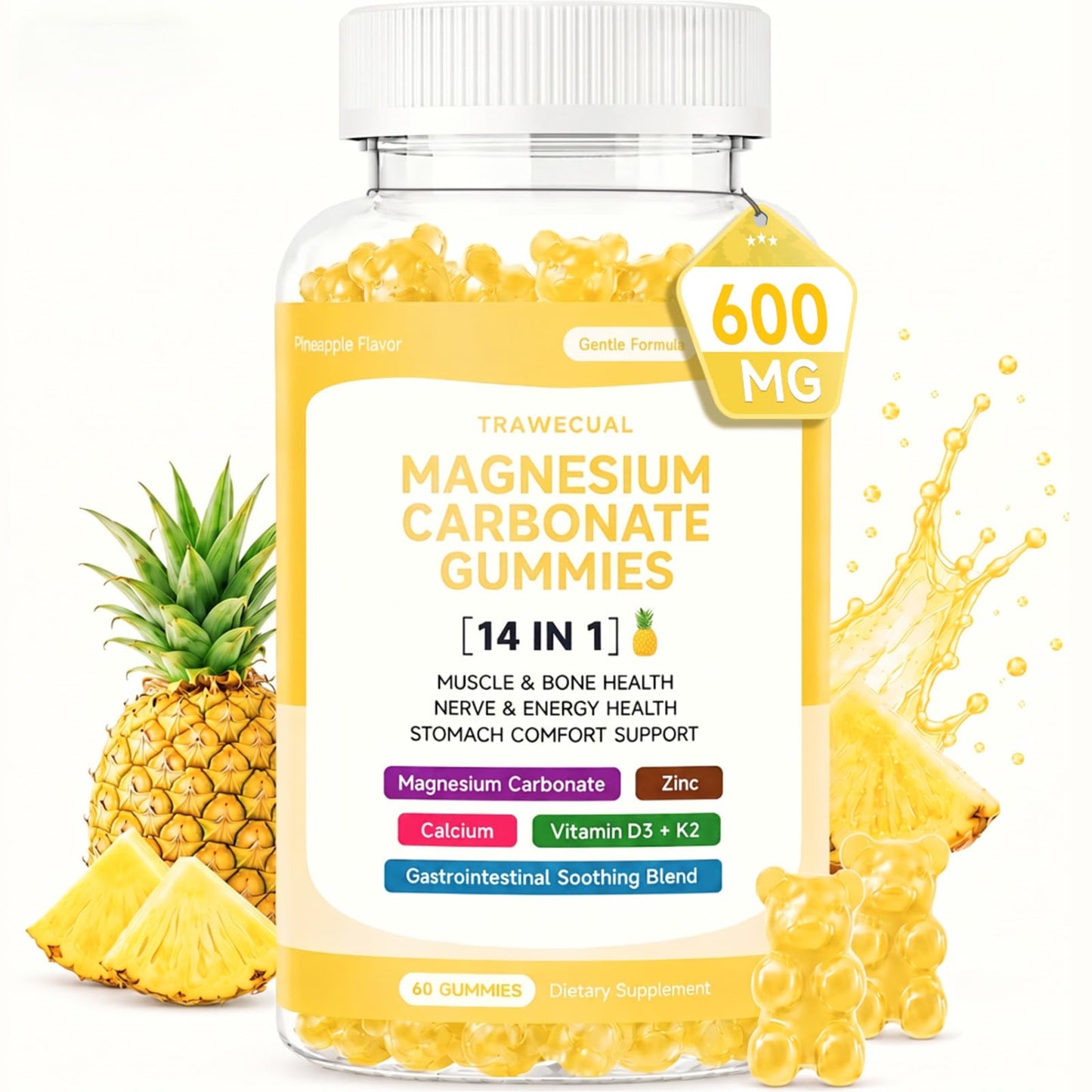 Trawecual Magnesium Carbonate Gummies 600mg, 60 Gummies